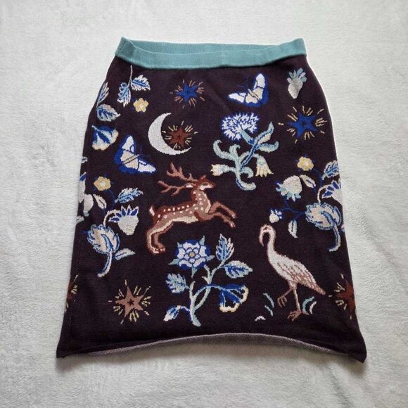 XL Anthropologie forest animal friends slim sweater knit skirt - Picture 1 of 11